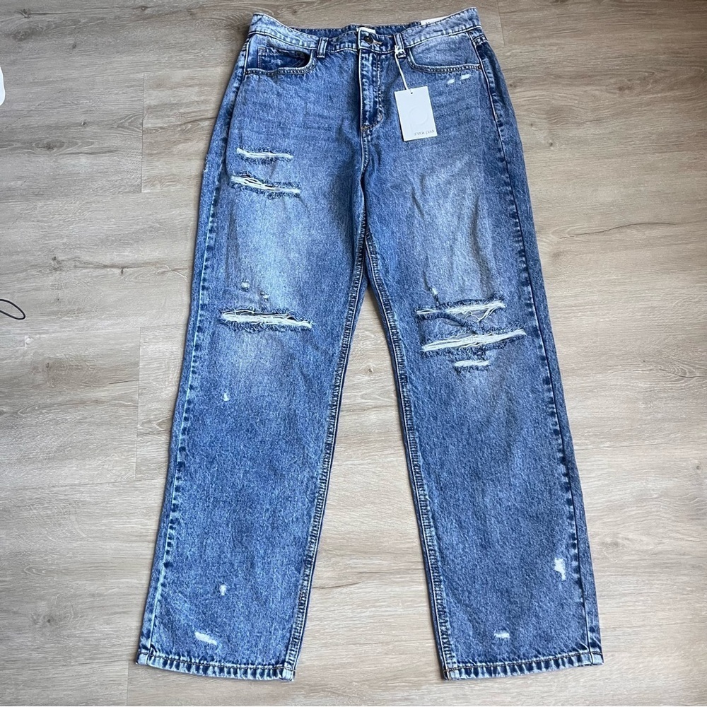 Sneak Peek Jeans Womens Straight Leg High Rise Medium Wash Distressed SZ 30 NWT